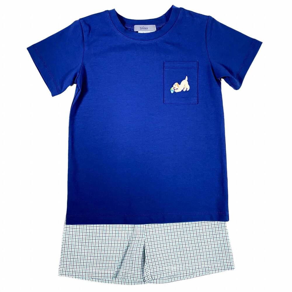 NEW ISHTEX boys embroidered top and short set in ice cream